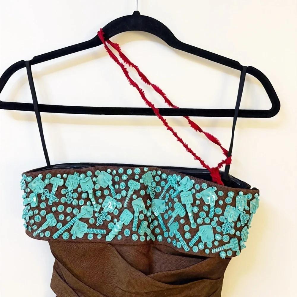 Tory Burch Lollipop Linen Beaded Strapless Bustier Top